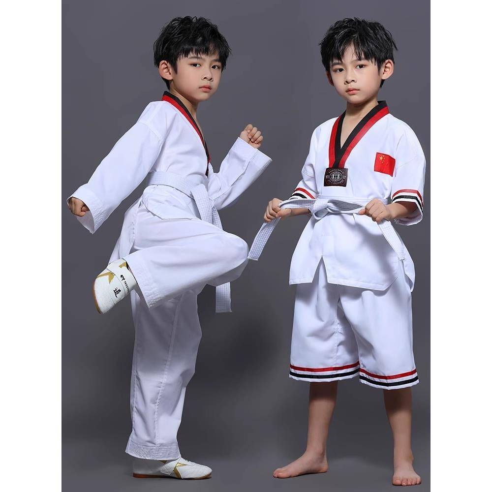 Pure cotton Taekwondo clothing Children's training clothing Junior adult college students, male and female long -sleeved short -sleeved short -sleeved, customized