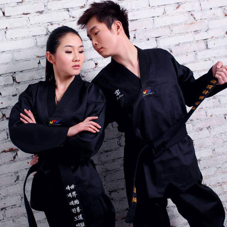 Tianquan adult children black taekwondo clothing long -sleeved men and women lift Taekwondo clothing master service performance training suit