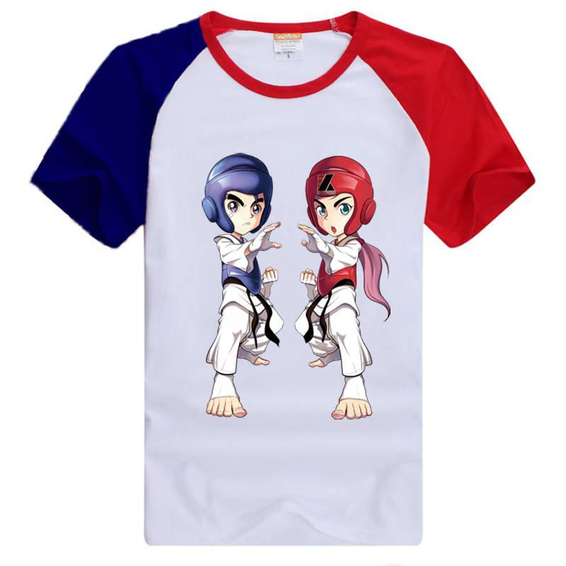 New Shoulder Speed Dry Taekwondo T -shirt Short -sleeved Summer Taekwondo Server Children Adult Martial Arts Training Service Customization