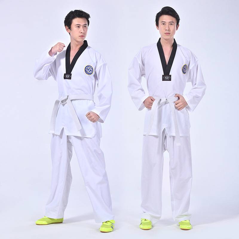 Customized polyester cotton long -sleeved adult men and women grid elastic taekwondo clothing children's beginner contest training suit