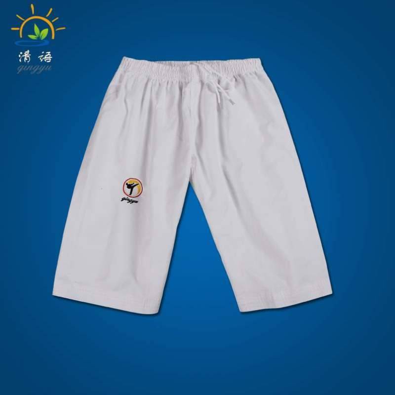 Qingyu Taekwondo Pants Black and White Children's Men and Women Adult Total Cotton Training Pants Taekwondo clothing long pants shorts