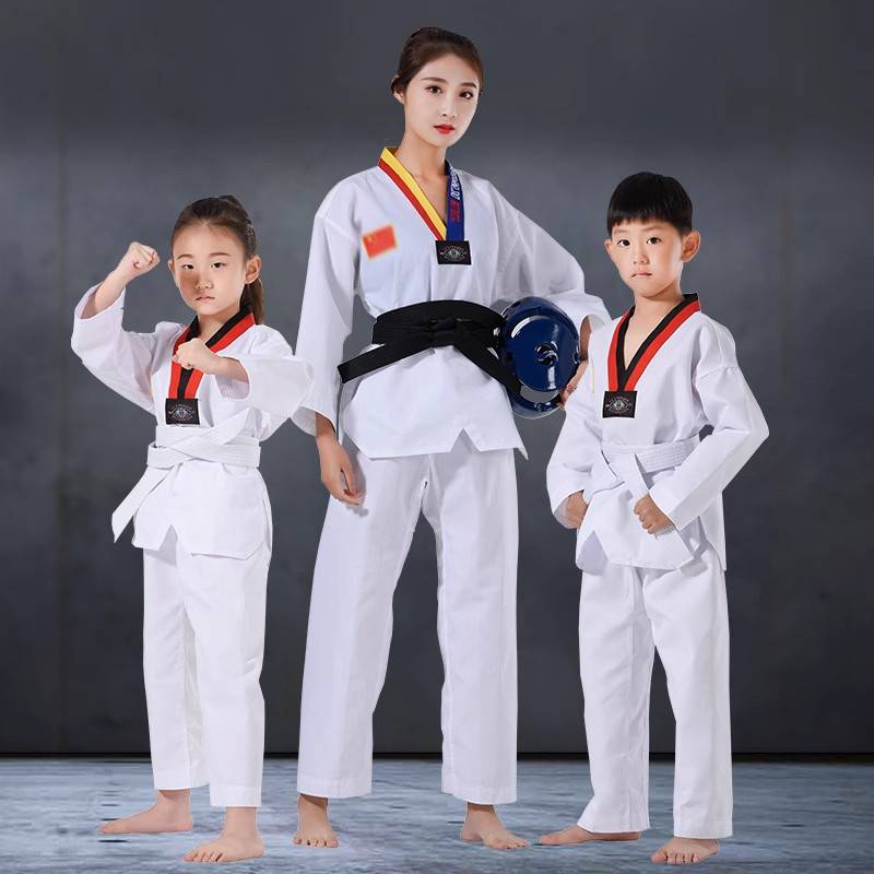 Taekwondo wears a child's clothes for a man and a woman with a thong short-sleeved dress to train boxing beginners in autumn and winter