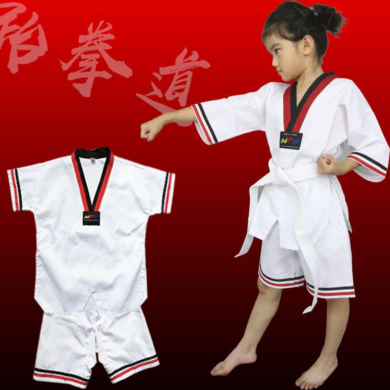 Short -sleeved Taekwondo clothing summer white tops, pants, Taoist clothes boys custom children's pure cotton children Taekwondo clothing