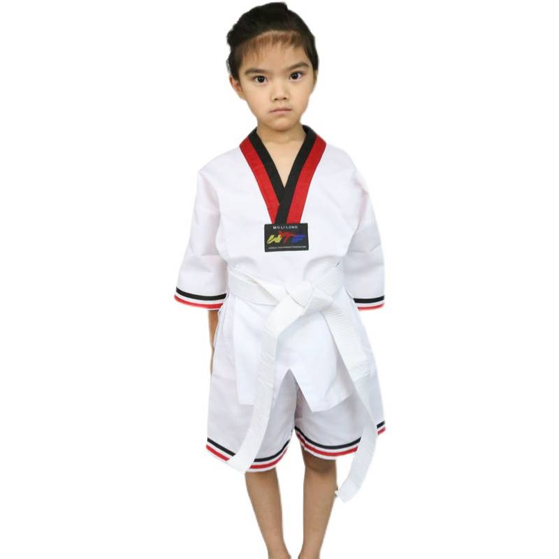 Short -sleeved Taekwondo clothing summer white tops, pants, Taoist clothes boys custom children's pure cotton children Taekwondo clothing