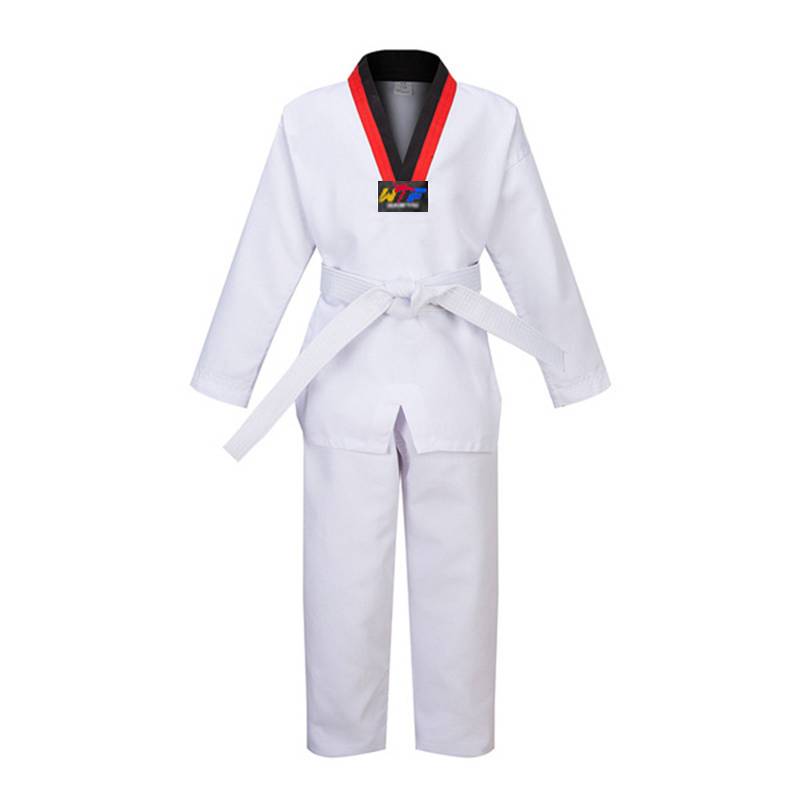 Free shipping whole cotton Children's short -sleeved shorts, children white red black collar road training competition pure cotton taekwondo clothing