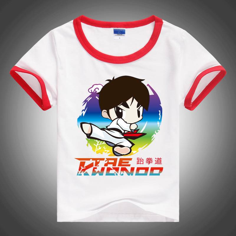 New Taekwondo martial arts T -shirt Customized male and female children Laika cotton short -sleeved sweat absorption channels large discount