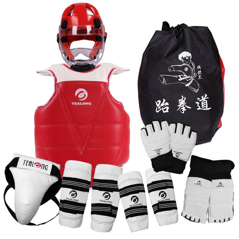 Junlong Taekwondo Protective Full Set Children Eight -piece Genuine Five -piece Five -piece Five Set Five Set Training Set