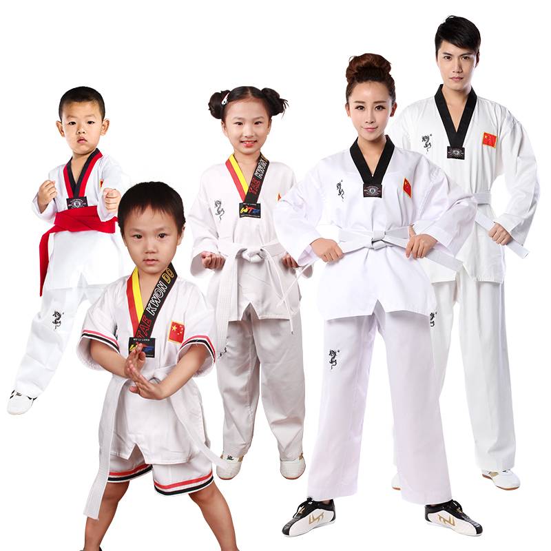 Huanglong adult children Taekwondo clothing cotton polyester cotton long -sleeved long -sleeved training Taekwondo doctomy summer short sleeves