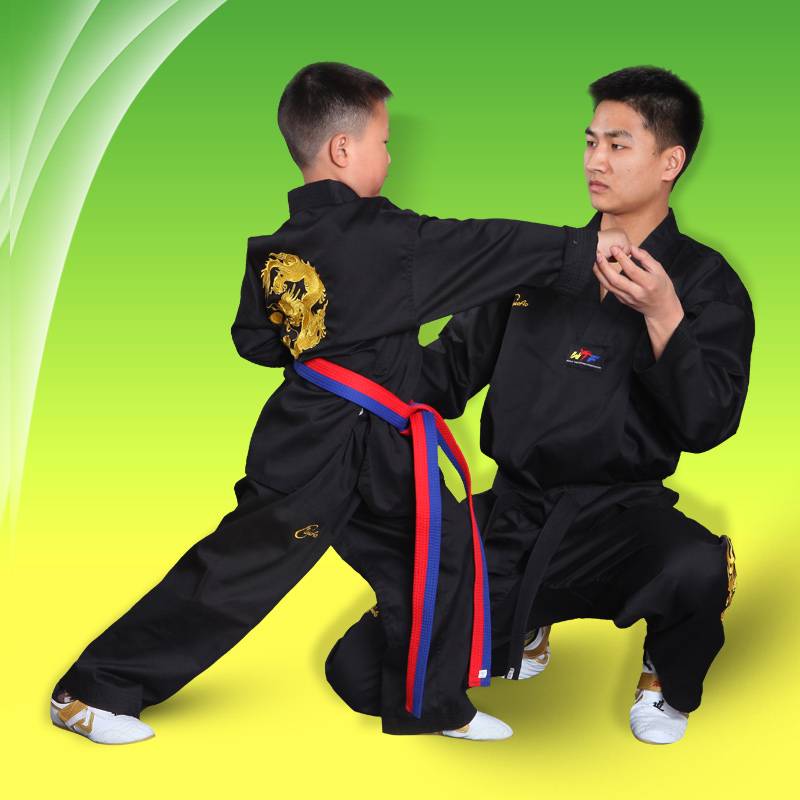 Zhuo Ao embroidered dragon black taekwondo coach Taoism children's adult taekwondo coach Taoist clothes and nunchakus can be customized