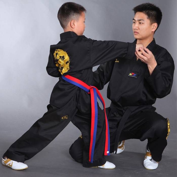 Zhuo Ao embroidered dragon black taekwondo coach Taoism children's adult taekwondo coach Taoist clothes and nunchakus can be customized