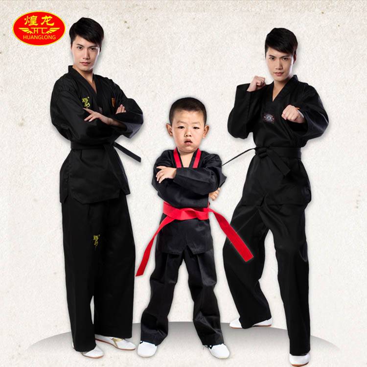 Huanglong Children's Adult Huanglong Black Taekwondo Server Taekwondo clothes are breathable
