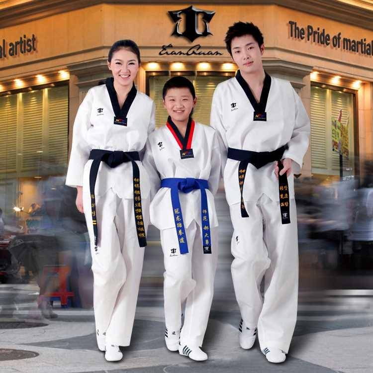 Tianquan adult children Taekwondo clothing long -sleeved short -sleeved men and women Taekwondo clothing beginners striped training suit