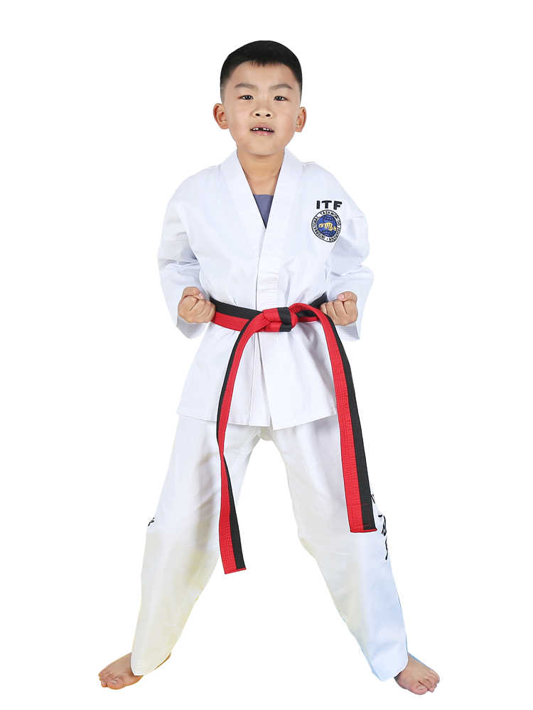 ITF Taekwondo Cotton Tunny Children's Competition Training Student Embroidered Tunnar Zipper Flat Flawed