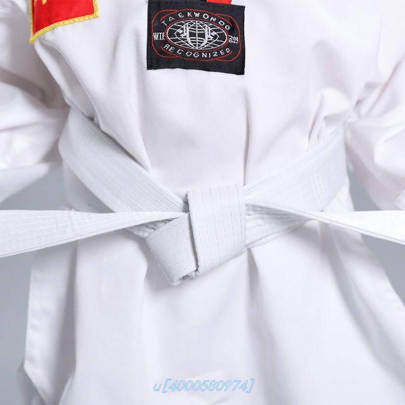 Tae -boxer clothes pretend to be spring and summer long -sleeved men and women children Taekwondo clothes children's beginner training clothes white