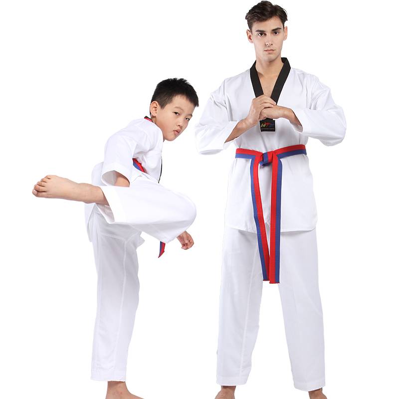Cotton single -piece Taekwondo clothing Children's training suit Beginning adult men and women long -sleeved clothes customization