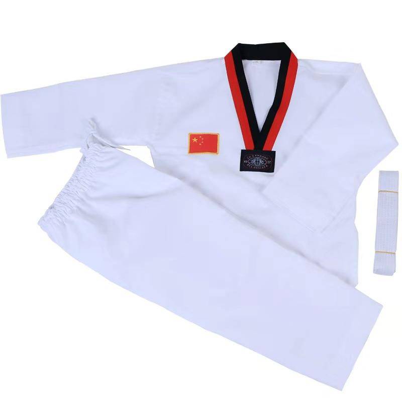 Factory new Taekwondo clothing Children adult student student student polyester cotton long -sleeved short -sleeved taekwondo training clothes