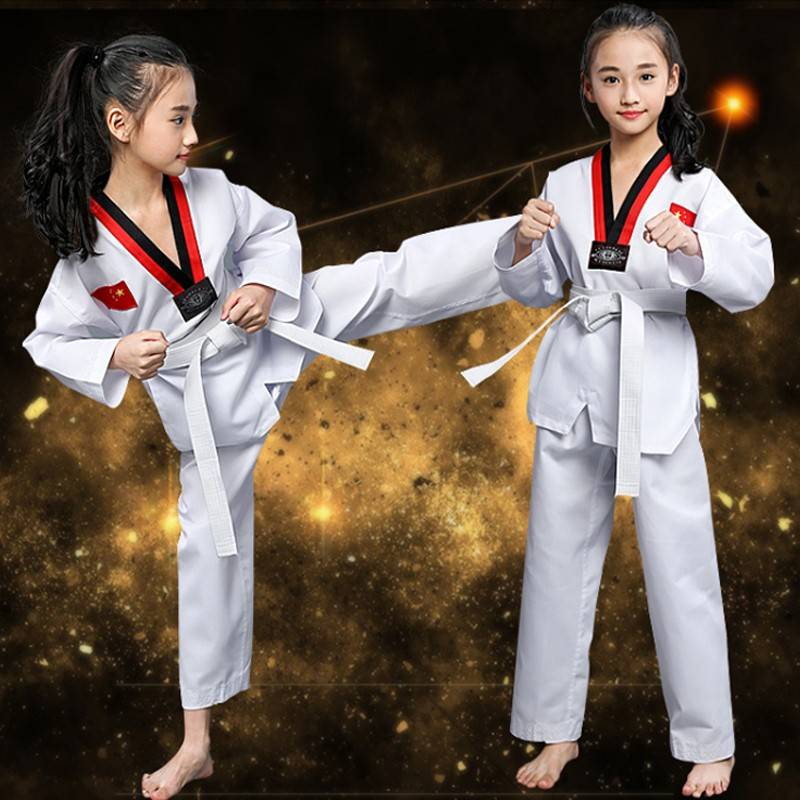 New cotton polyester cotton taekwondo clothing children's training service adult shorts long -sleeved short -sleeved short -sleeved road discount