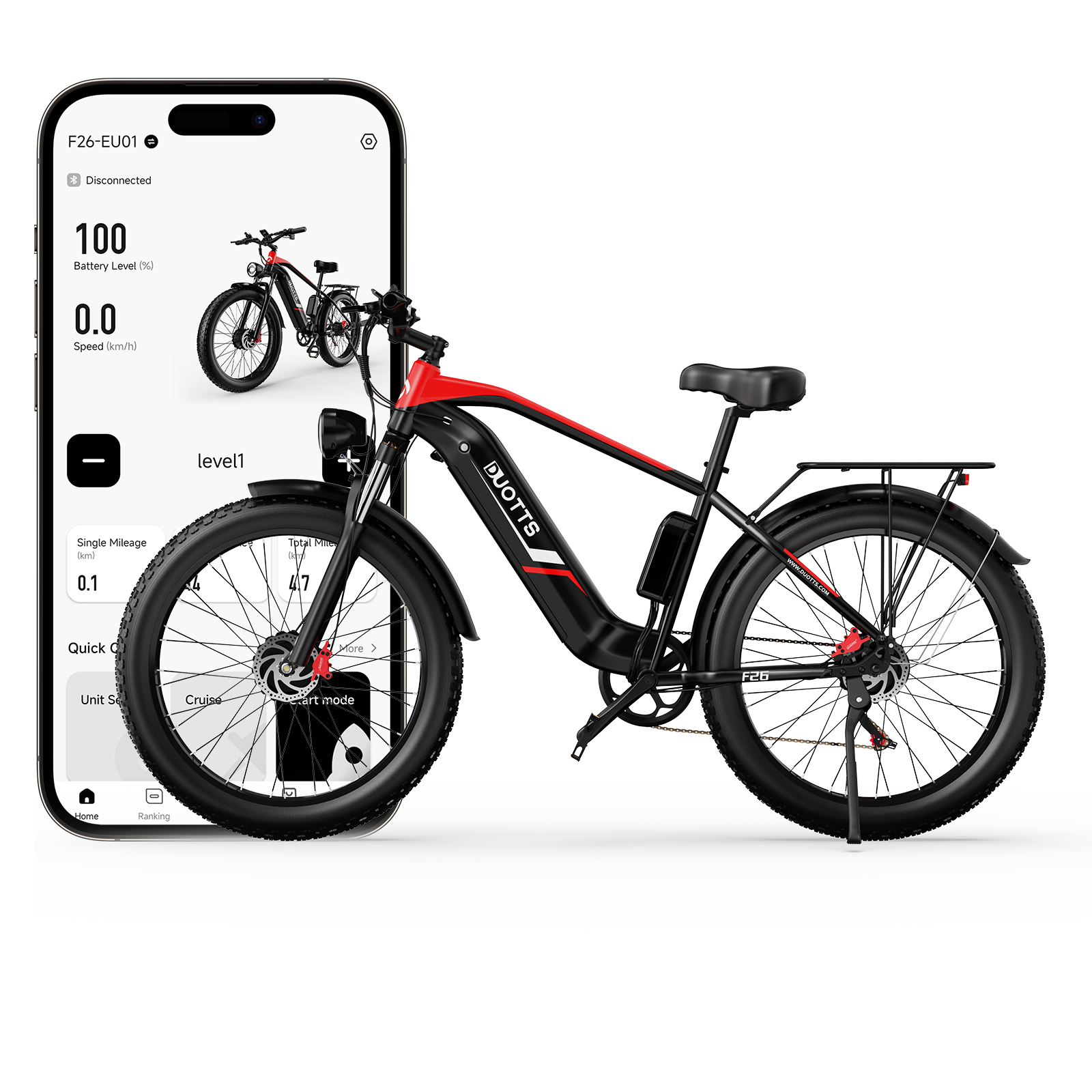 European Stock DUOTTS f26-inch City Electric Bike EBike, 750W 20AH Integrated Li-ion Battery battery, aluminum