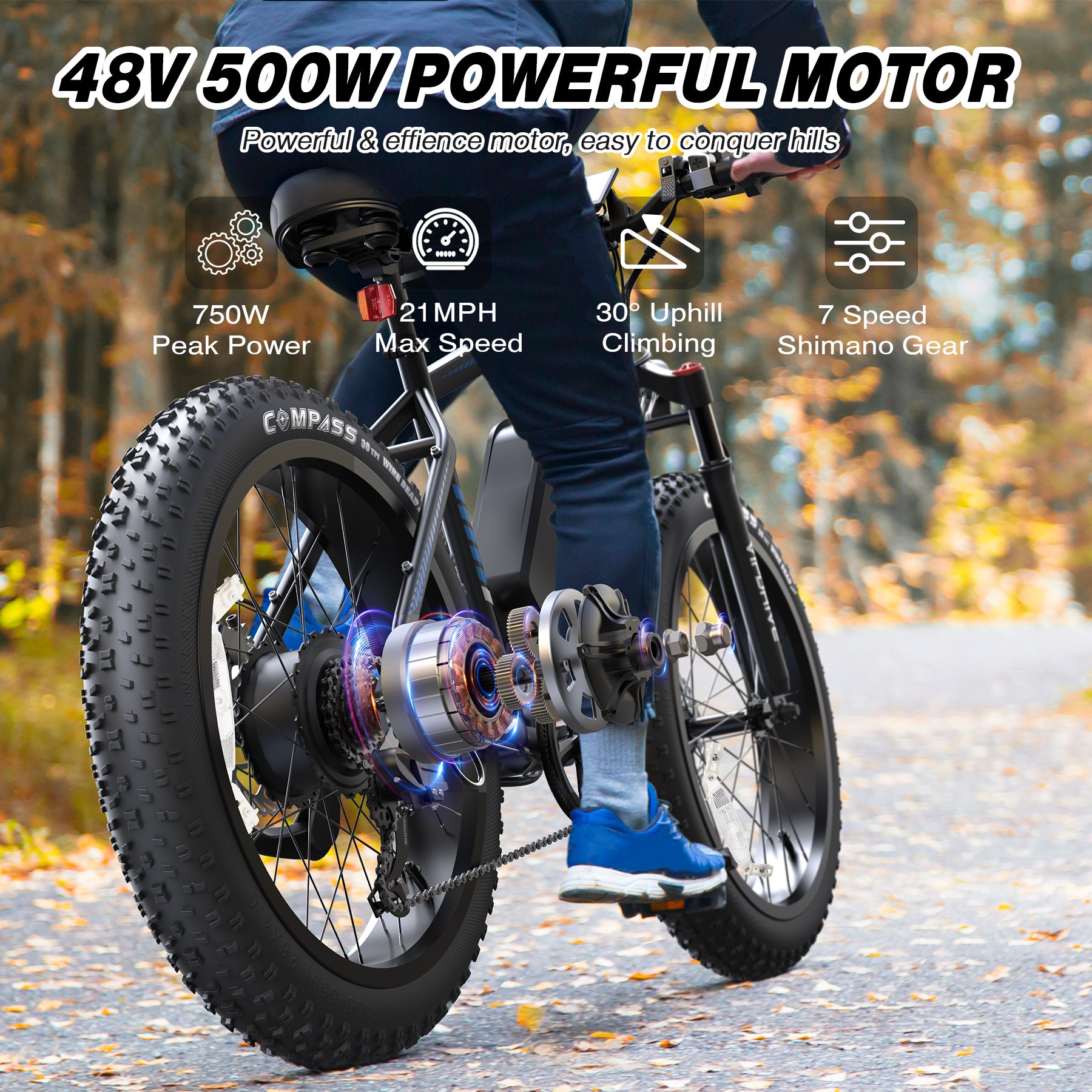 High Quality Canada Warehouse Electric Mountain Bike 48V 500W Brushless Snow Bike 26" Fat Tire 48V 13AH Long Range Ebike