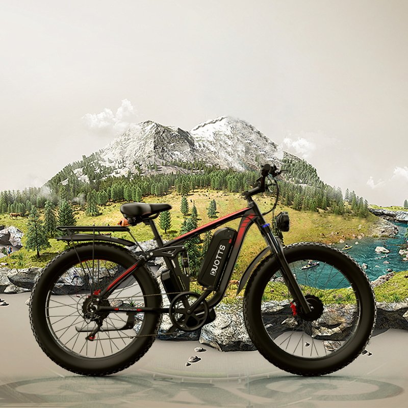 DUOTTS 750W*2 Motor Full Suspension Aluminum Alloy Body 48v 20ah Lithium Battery Electric Hybrid Bike Fat Tire Mountain Design