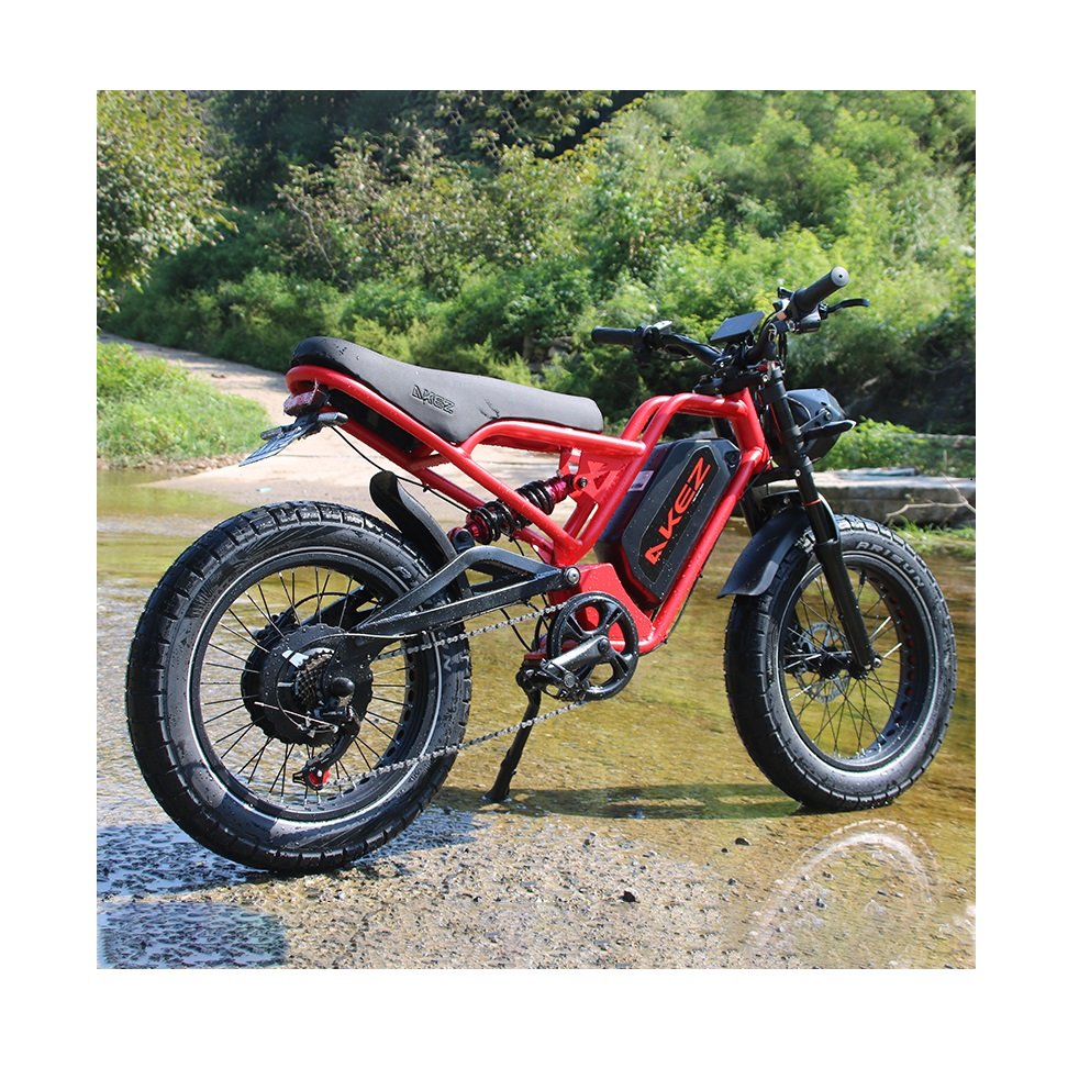US Warehouse 52V 1500W Fat Tyre Ebike Akez 52V Full Suspension Electric Fat Tire Motocross Mountain E Cross Bike Bicycle 25Ah