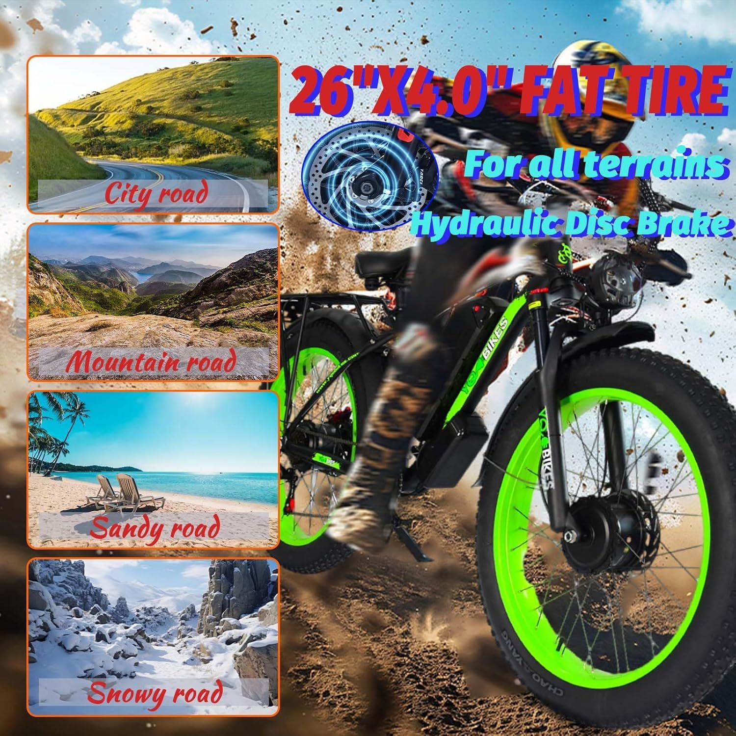 US Warehouse Popular 2000W Electric Bike Fat Tire 48V 26" Dual Motor ebike 38MPH Dirt Off-Road Commuting Electric Bicycle