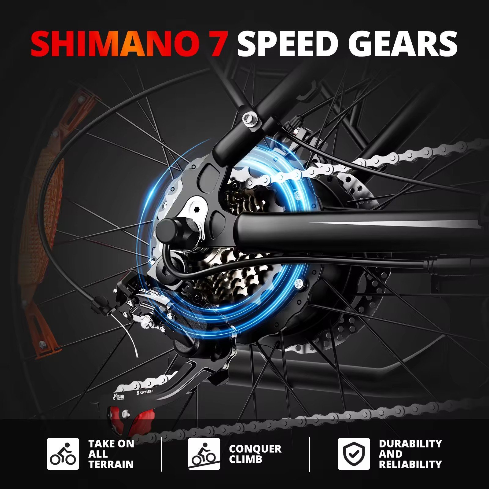 Electric Mountain bike 1000W 15ah gear speed elcykel 26 inch Big Iwheel electrica Fat Tire Bicycle Mountain Ebike