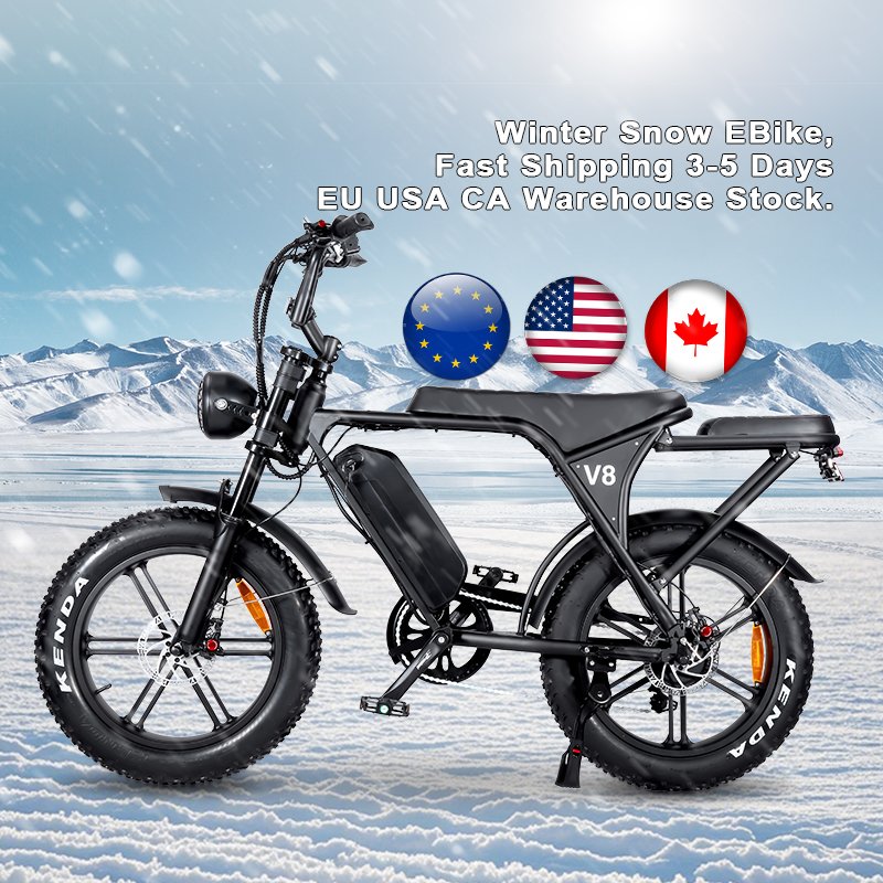 OUXI V8 Winter Snow Electric Bike EU US CA Stock Electrically Mountain Fatbike Eu 20inch Fat Tire Ebike Electric Bike Factory
