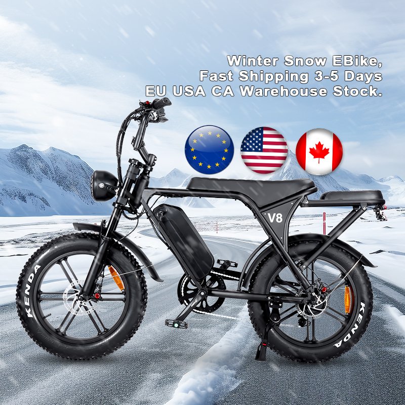 OUXI V8 Winter Snow Electric Bike EU US CA Stock Electrically Mountain Fatbike Eu 20inch Fat Tire Ebike Electric Bike Factory