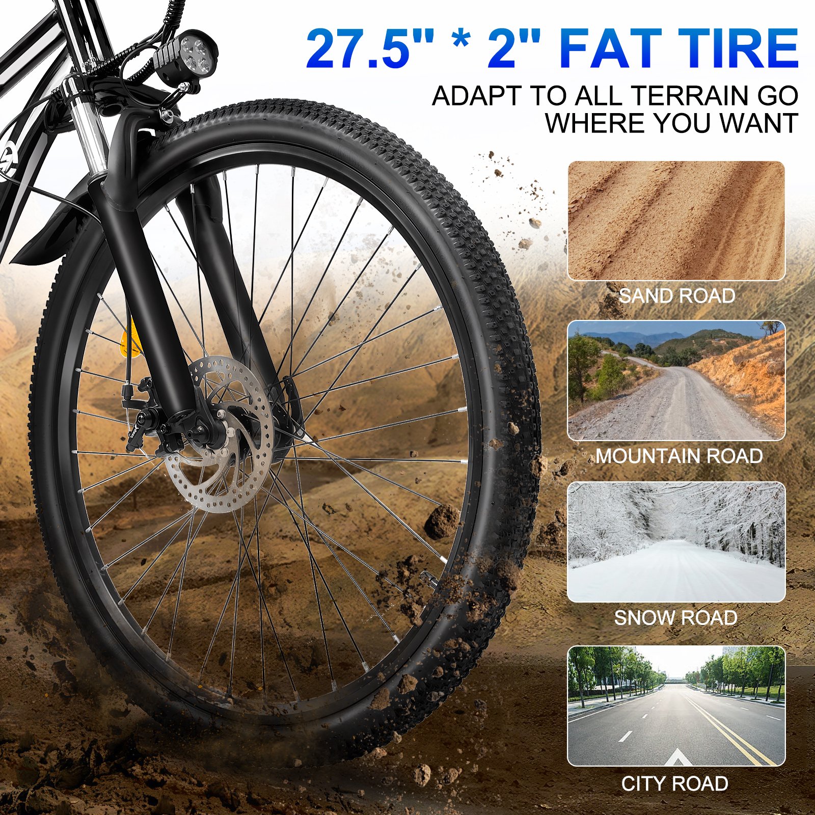 US Warehouse Electric City Bike Rear Motor 27.5inch 500W 48V 2A Big Tire Urban Electric Bike for Adult Electric Road Bike