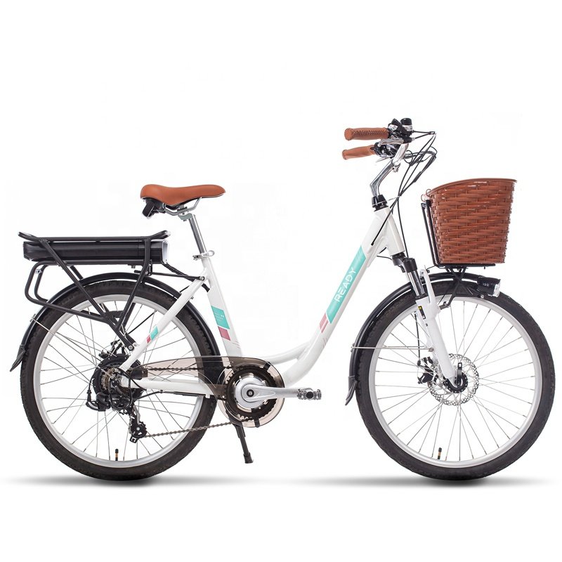 One step through electric lady bike 24inch electric city bicycle with removable rear battery mid drive motor urban ebike