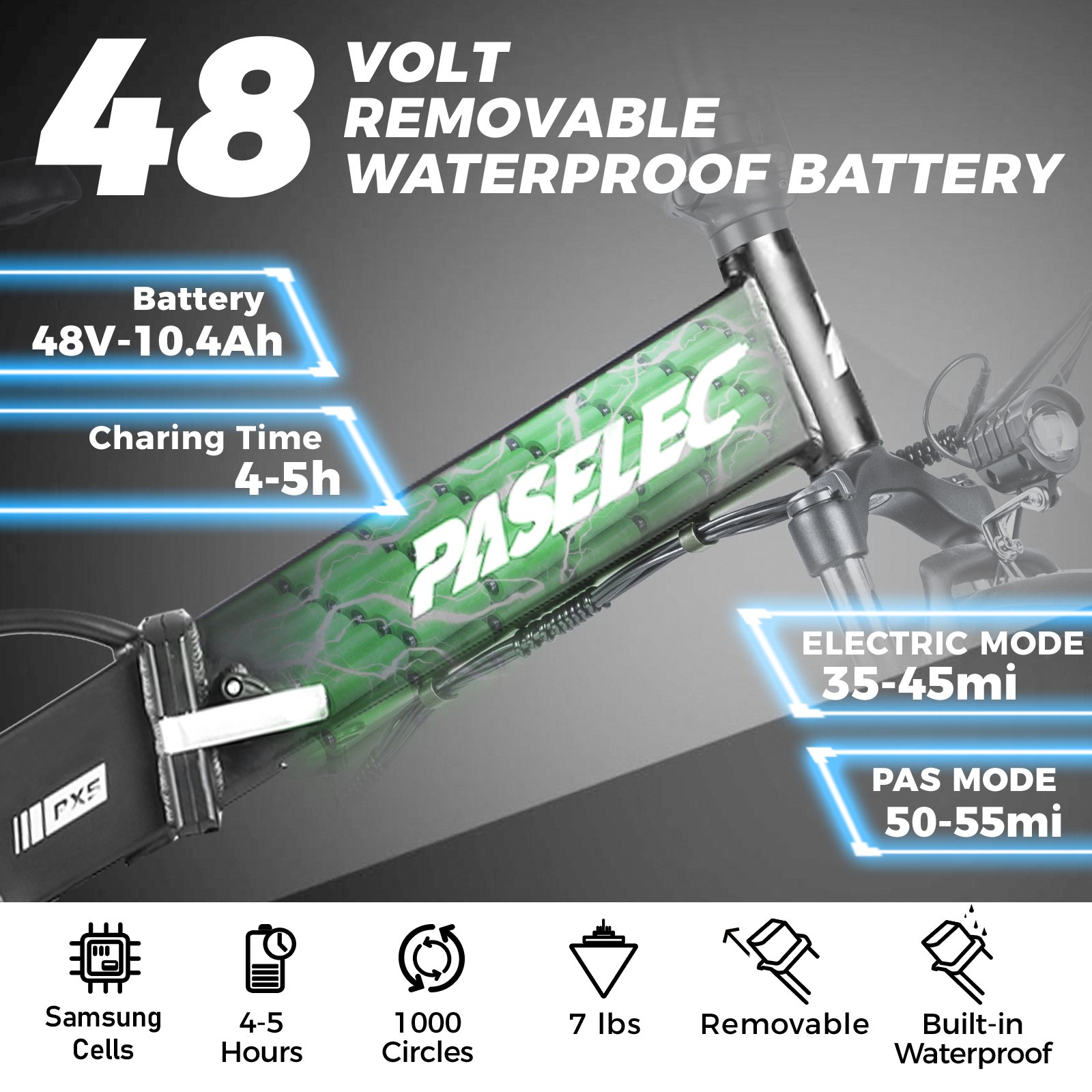 Paselec PX5 Electric Folding mountain bike 500W 48V 10.4Ah ebike 20"Aluminum alloy with Rack