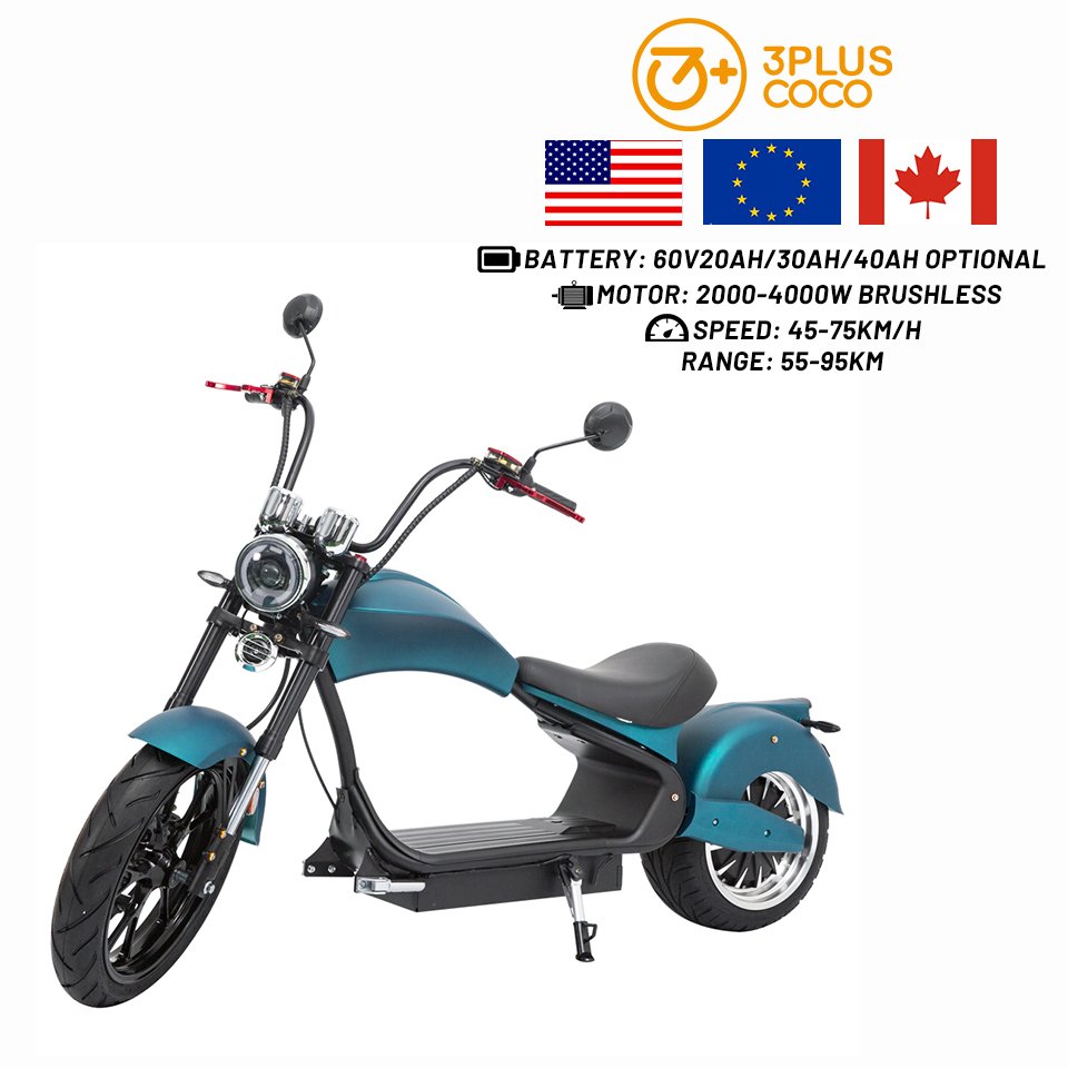 Electric Motorcycle Quiet Fast Speed 45MPH 4000W E Chopper Adult Scooters City Bike