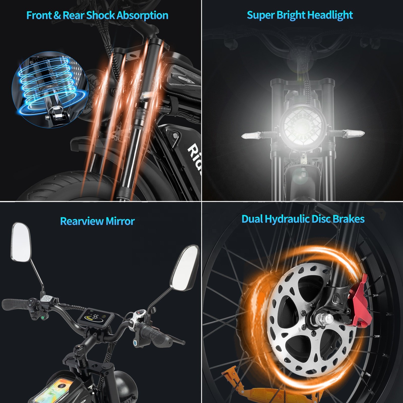 2000W Electric Road Bike Adults Double Battery 52V Hybrid Ebike 7 Speed Steel Cargo Dirt Mountain City Fat Tire Electric Bike