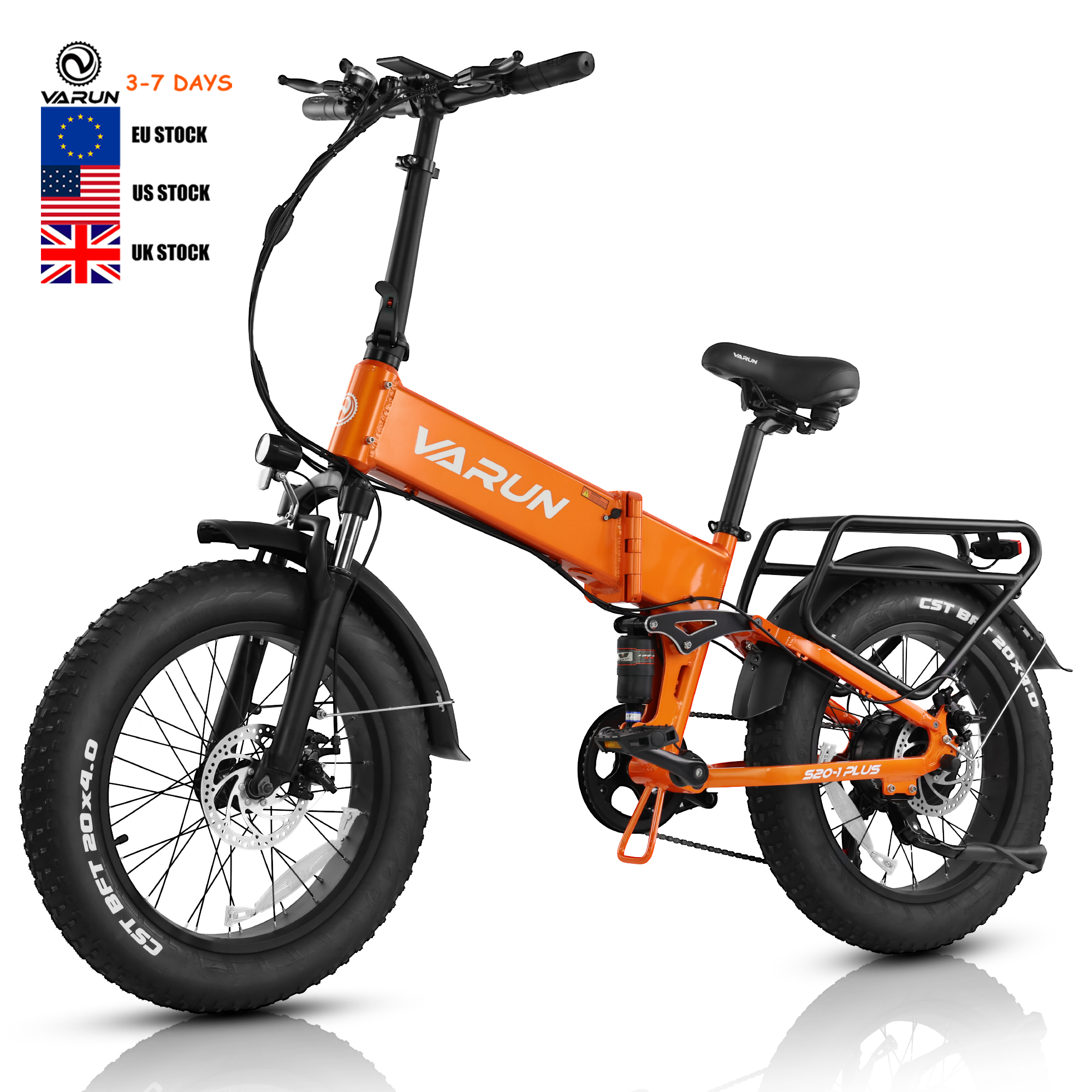 VARUN S20-1 PLUS Full Suspension 20" Fat Tire Electric City Bike Thicker Rear Frame 40KMH 48V 500-750W 13AH Snow Foldable Ebike
