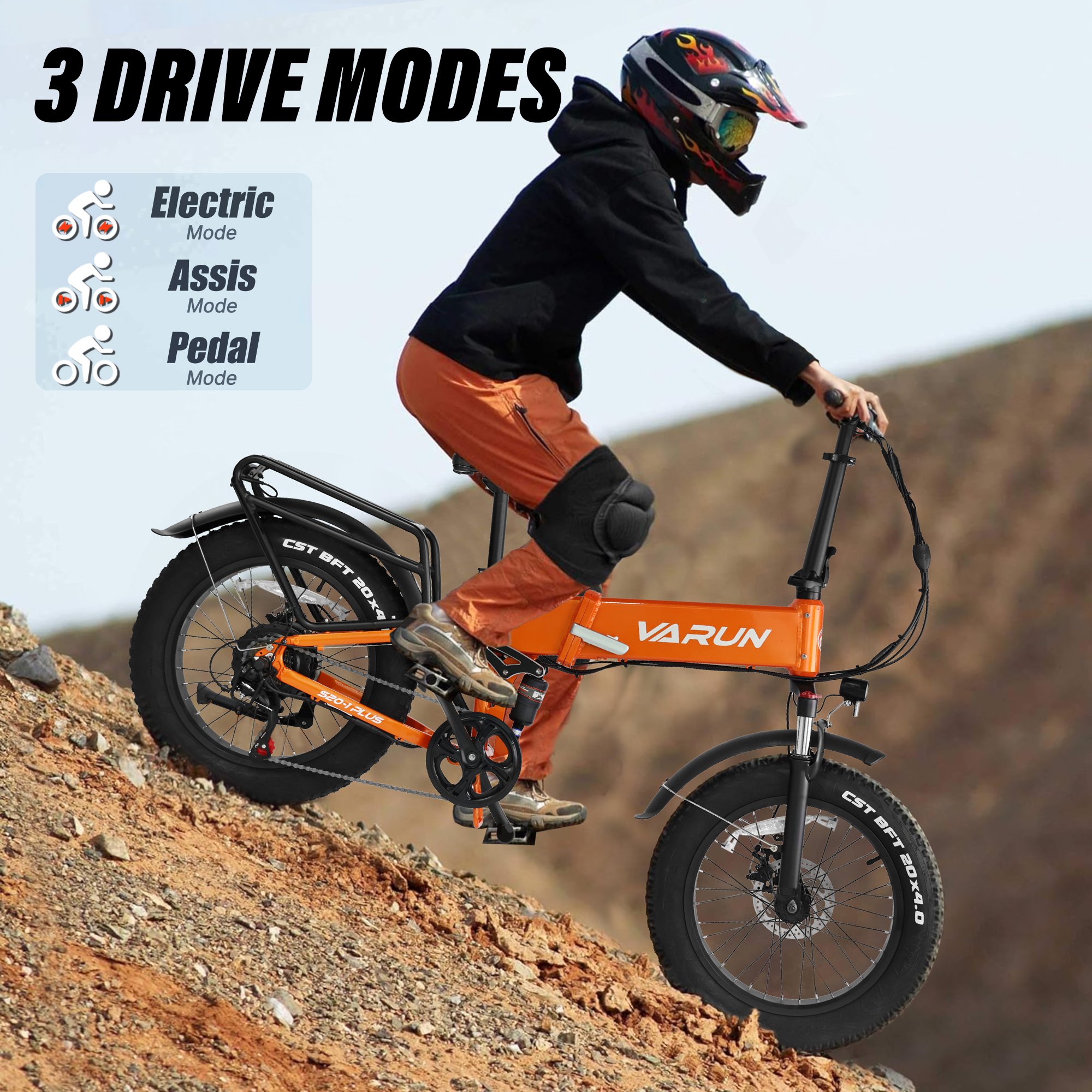 VARUN S20-1 PLUS Full Suspension 20" Fat Tire Electric City Bike Thicker Rear Frame 40KMH 48V 500-750W 13AH Snow Foldable Ebike