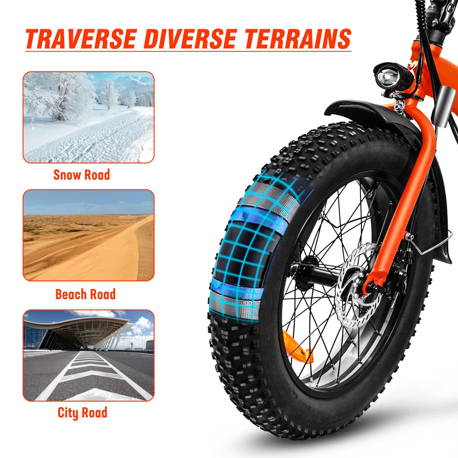 20x4" Fat Tire Electric Bike 500W 48V Electric Mountain Bicycle Beach Snow City Ebike
