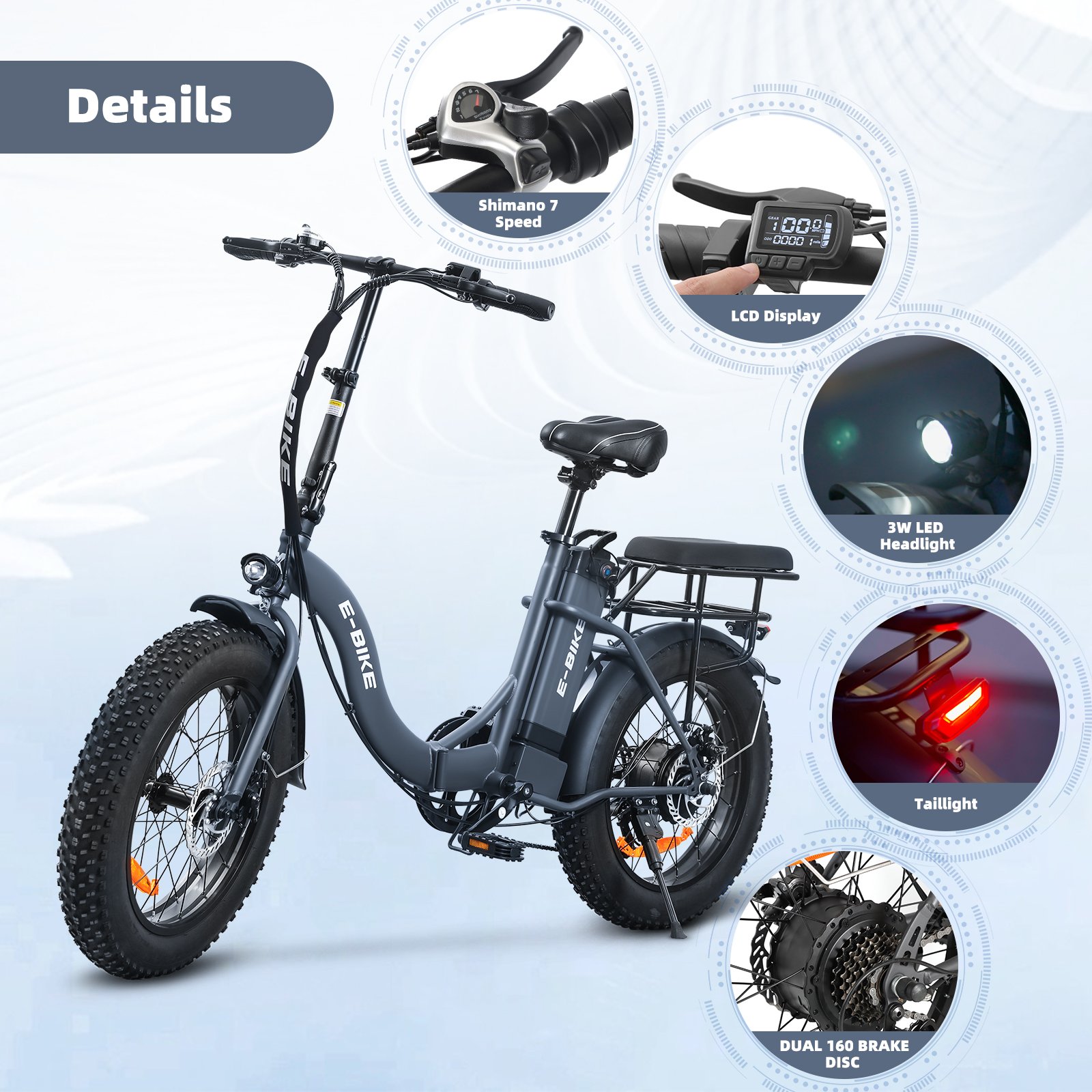 20x4" Fat Tire Electric Bike 500W 48V Electric Mountain Bicycle Beach Snow City Ebike