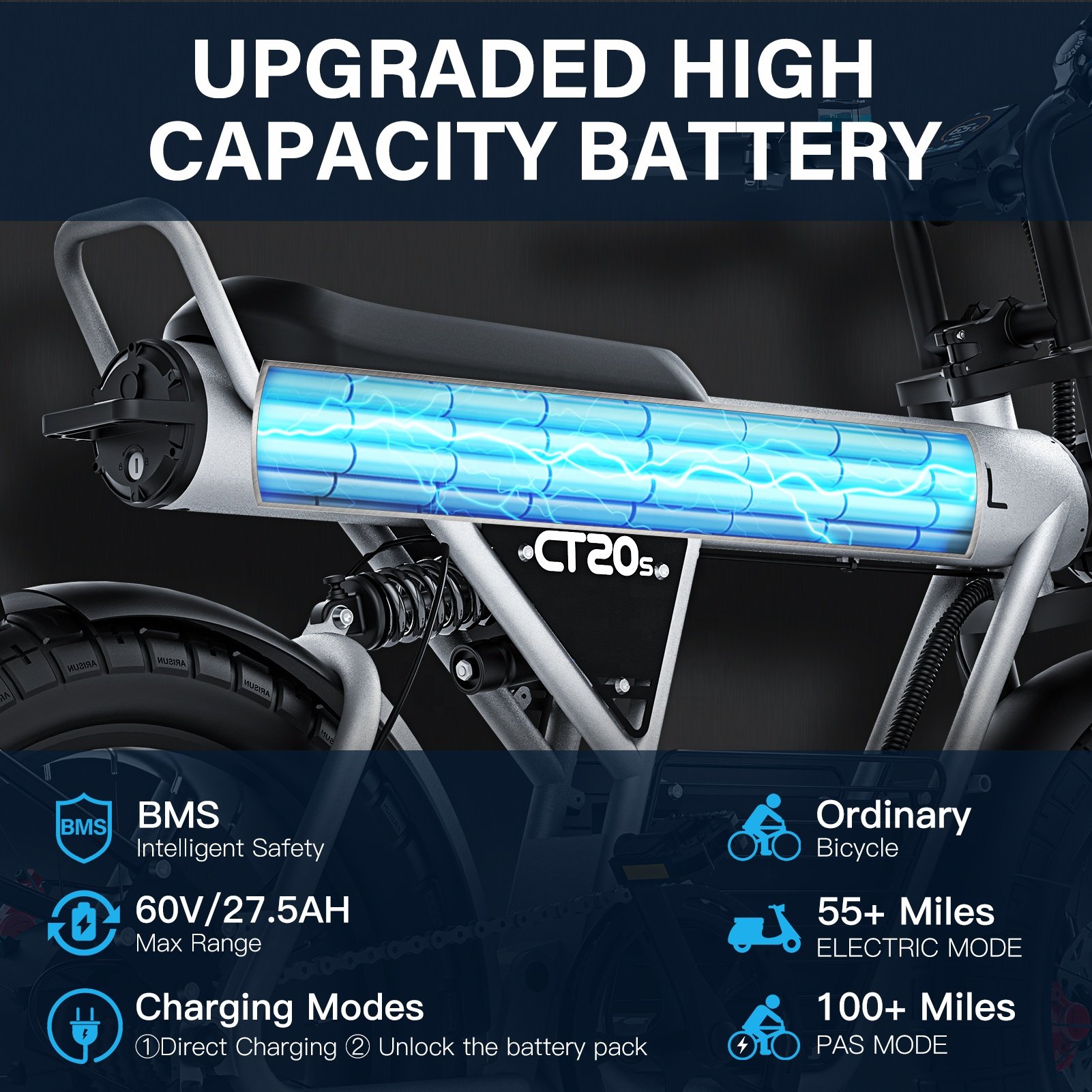 coswheel ct20s fat tire electric bike for adults 60v 2000w power fast ebike 50kmh high speed e dirt bike electric mountain bike