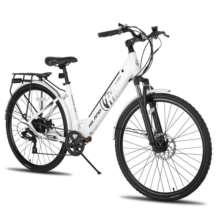 JOYKIE white aluminum step thru electric bike 250 watt 36 volt battery power electric city bike for women