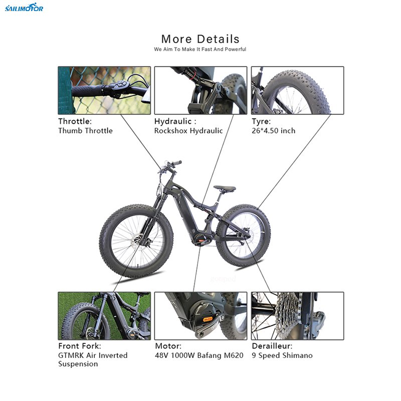 Carbon fiber Bafang M620 48V 1000W mid drive motor Full suspension electric bike with color LCD display C18