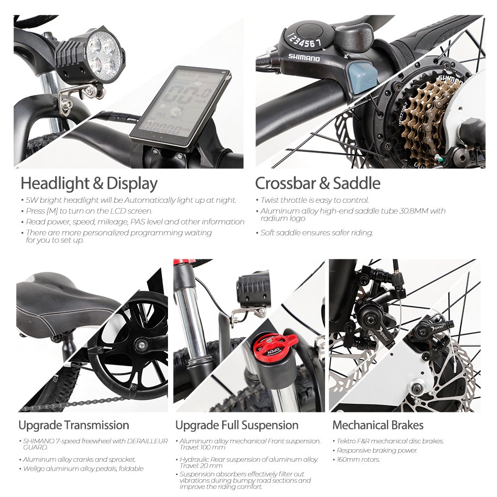 PASELEC Folding Electric Mountain Bike ebike big electric bike with Lithium Battery Full Suspension