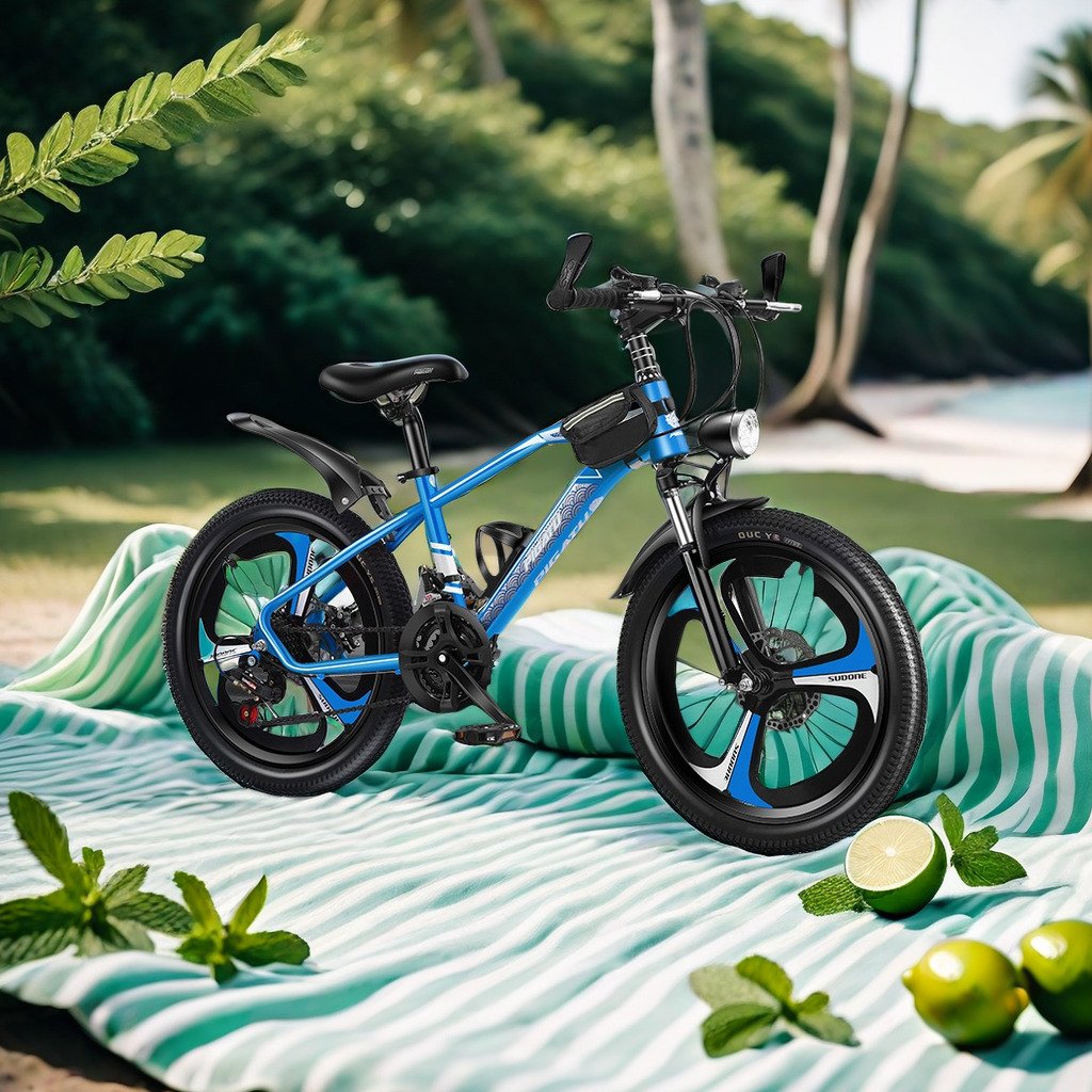 Kids' 21-Speed All Terrain MTB Durable Mountain Bike in 18" 20" and 22" Sizes