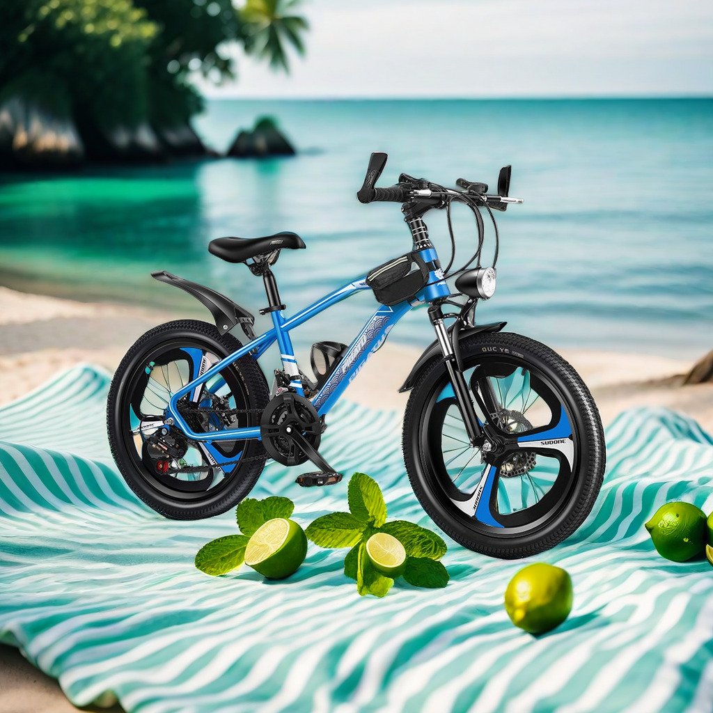Kids' 21-Speed All Terrain MTB Durable Mountain Bike in 18" 20" and 22" Sizes