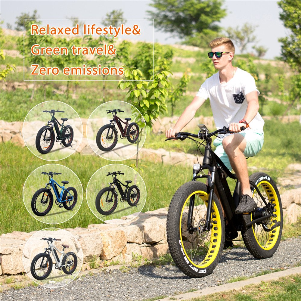 VTUVIA 26 * 4.0'' Fat tire Mountain Electric bicycle 36V Li-ion battery 250W Brushless Motor E Bike 50km Long Distance Ebike