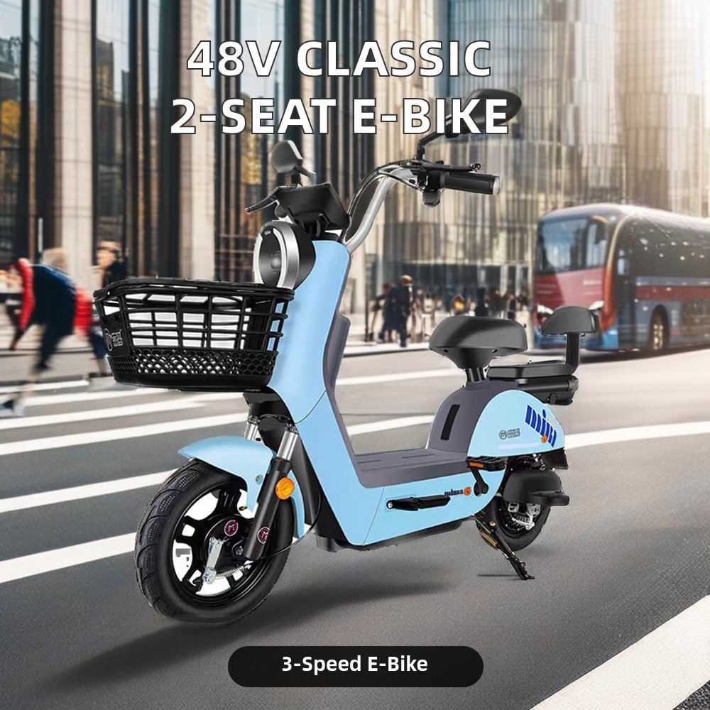 Classic Design 48V 12A Electric City Bike Dual-Seated Rear Carrier Steel Bluetooth Digital Sensor Technology Chinese Model