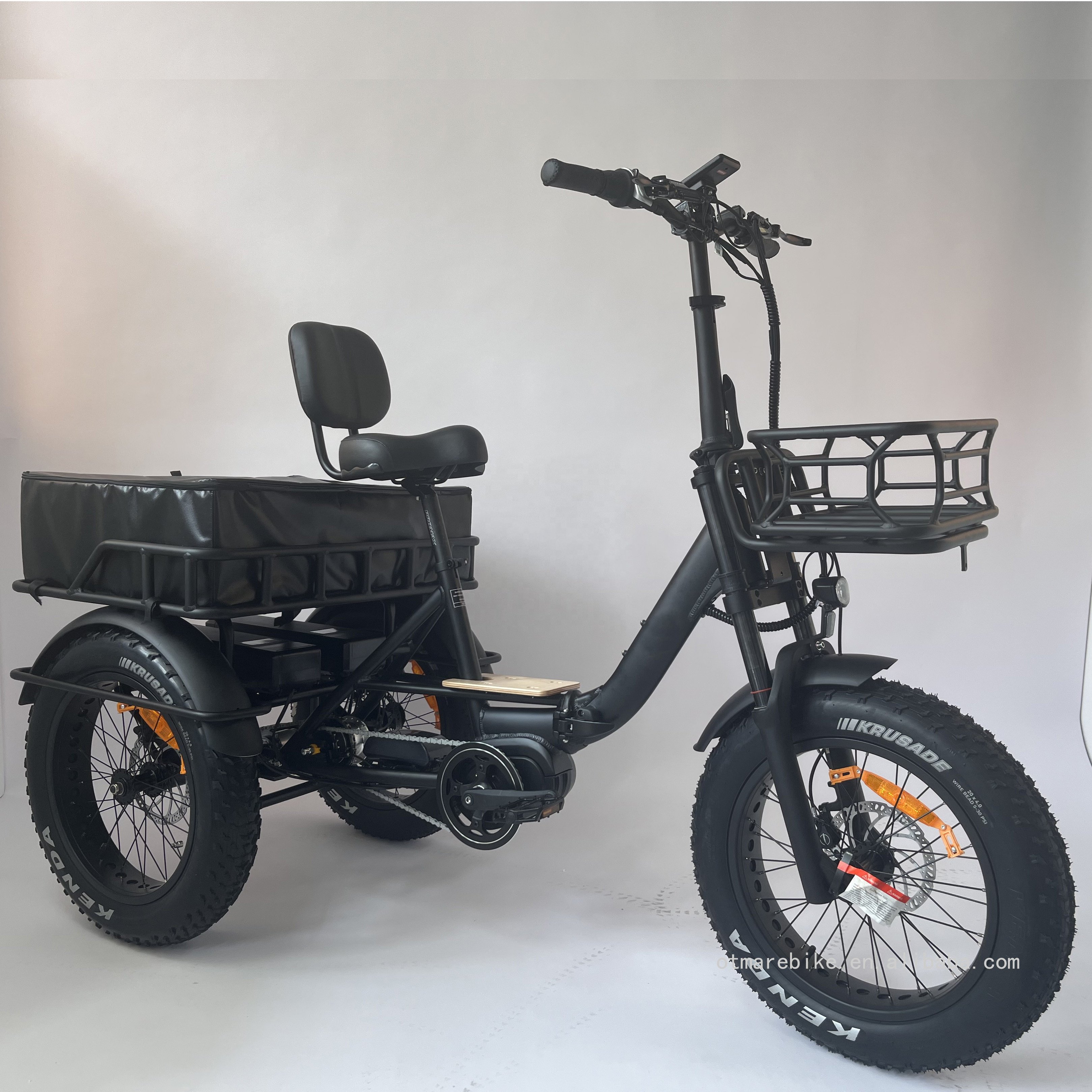 Adult 20inch Cargo Electric Tricycle Mid Drive With Rear Cargo Basket Dual Battery Mountain Etrike Three Wheel Bike
