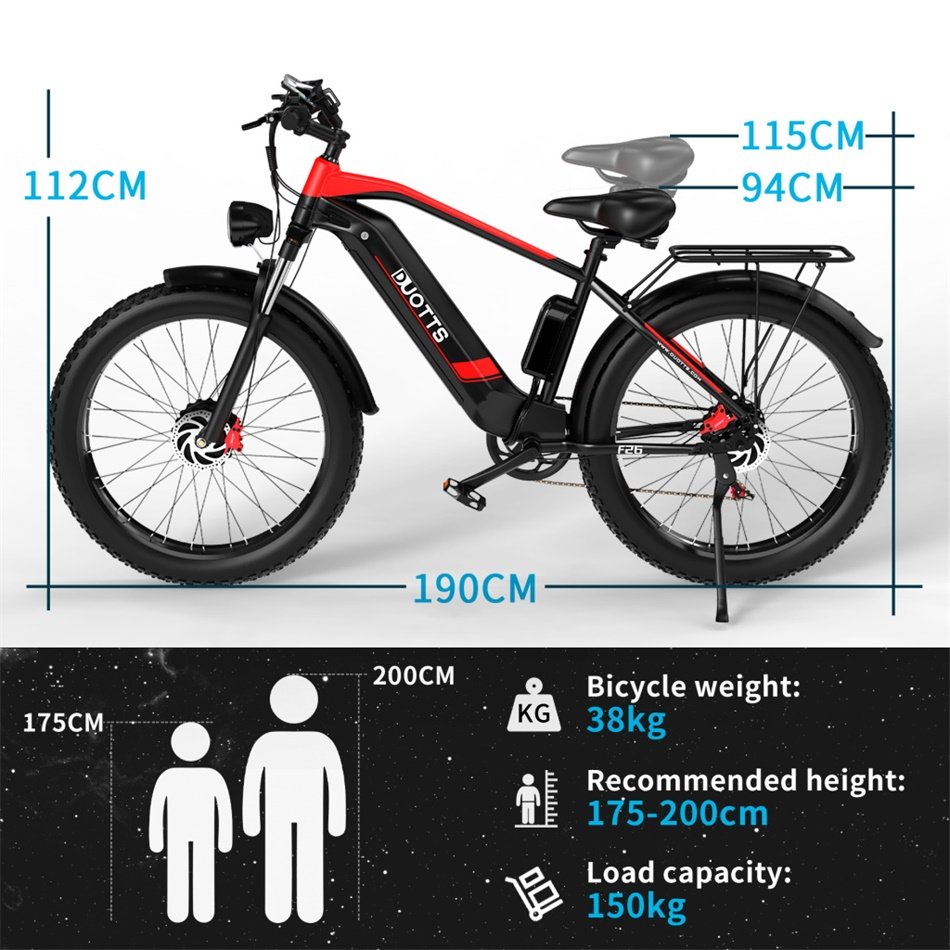 DUOTTS F26 Electric Mountain Bike Adults 48V 20AH 750W*2 Dual Drive 26*4.0 Fat Tire Aluminum Frame Hydraulic Lithium Tube