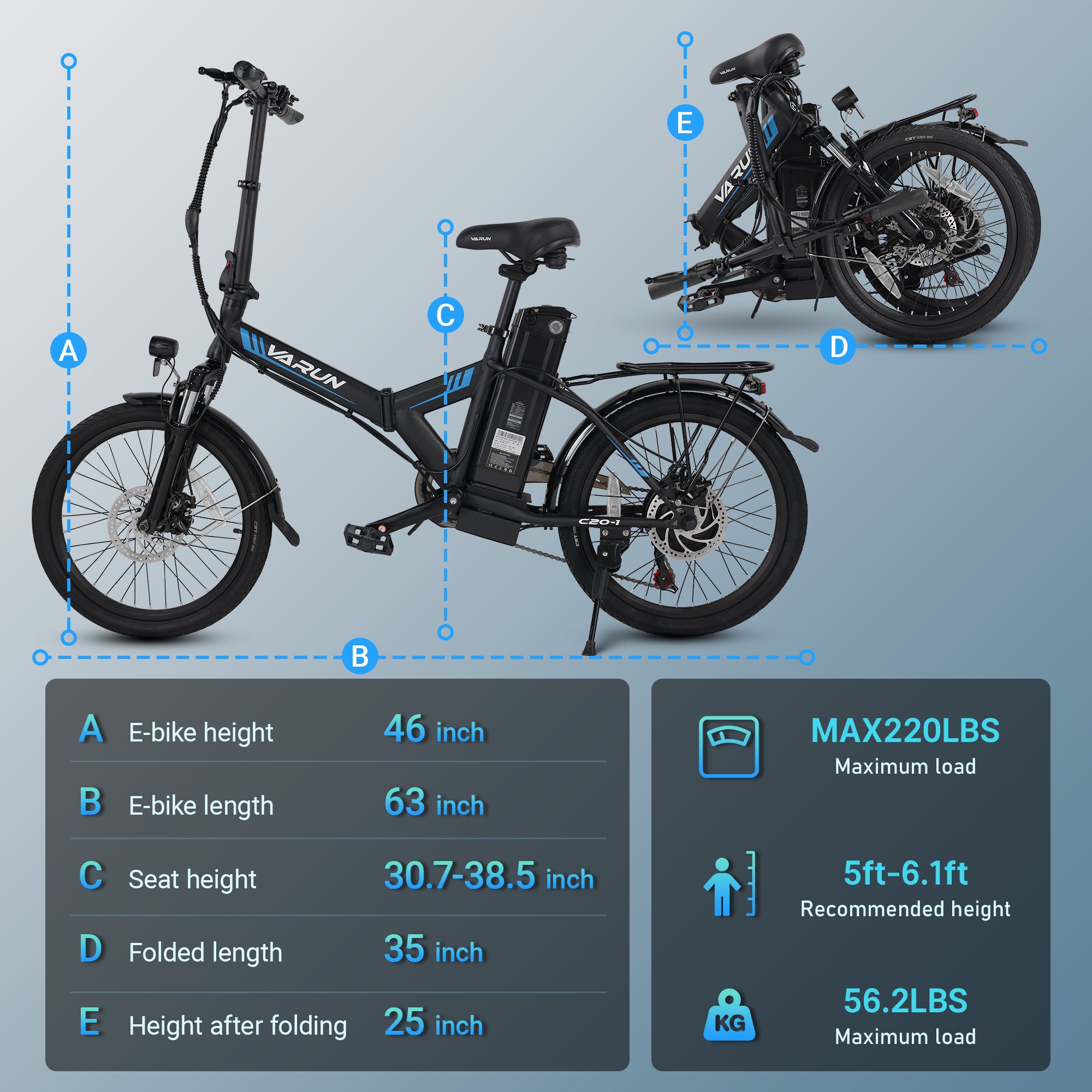 VARUN US Warehouse Ready Stock Free Drop Shipping Electric City Bike 20 Inch Foldable 48V 500w 750W 13AH Ebike For Sale