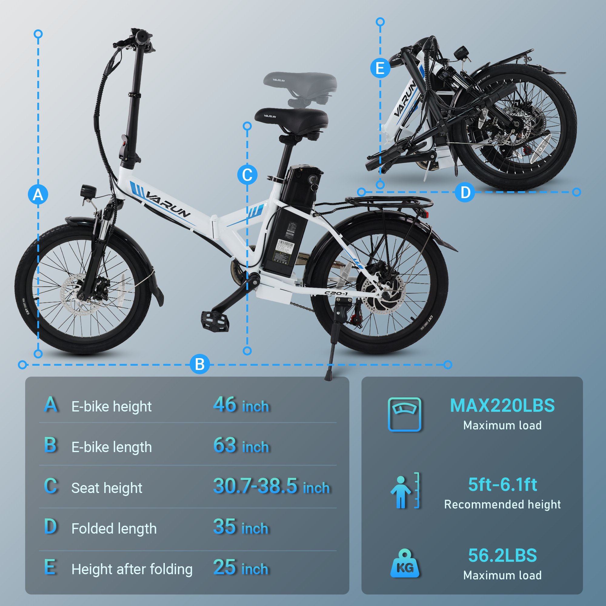VARUN US Warehouse Ready Stock Free Drop Shipping Electric City Bike 20 Inch Foldable 48V 500w 750W 13AH Ebike For Sale